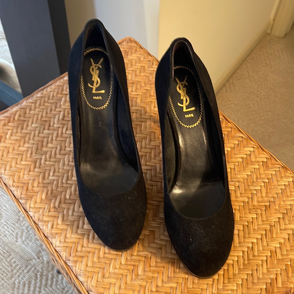 Authentic Ysl Tribtoo Suede Platform Pumps - Sz 41 Black
